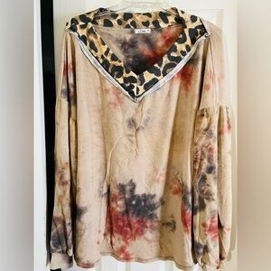Leopard Print V-Neck Tie-Dye Women's Top 2X BNWOT